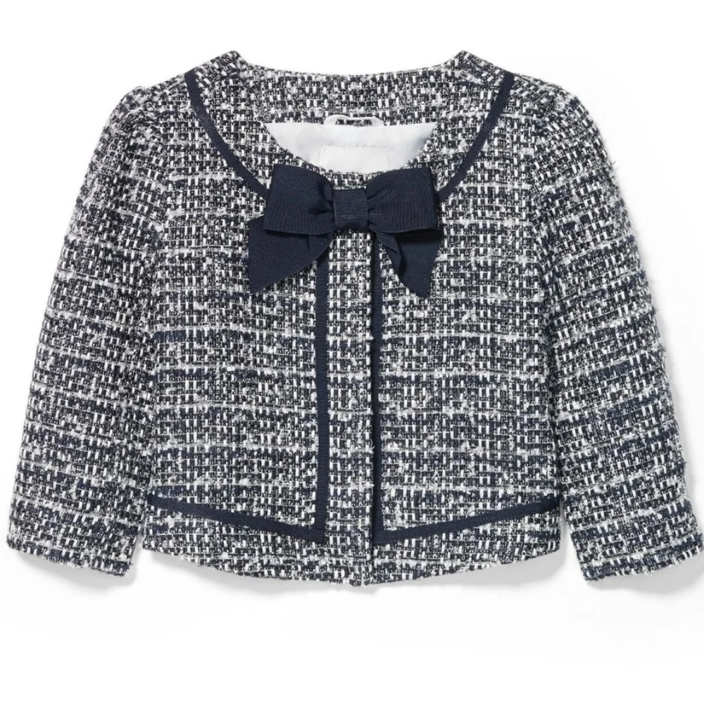 Janie & Jack Girls 2t Blazer Jacket Navy And White Tweed EUC‎